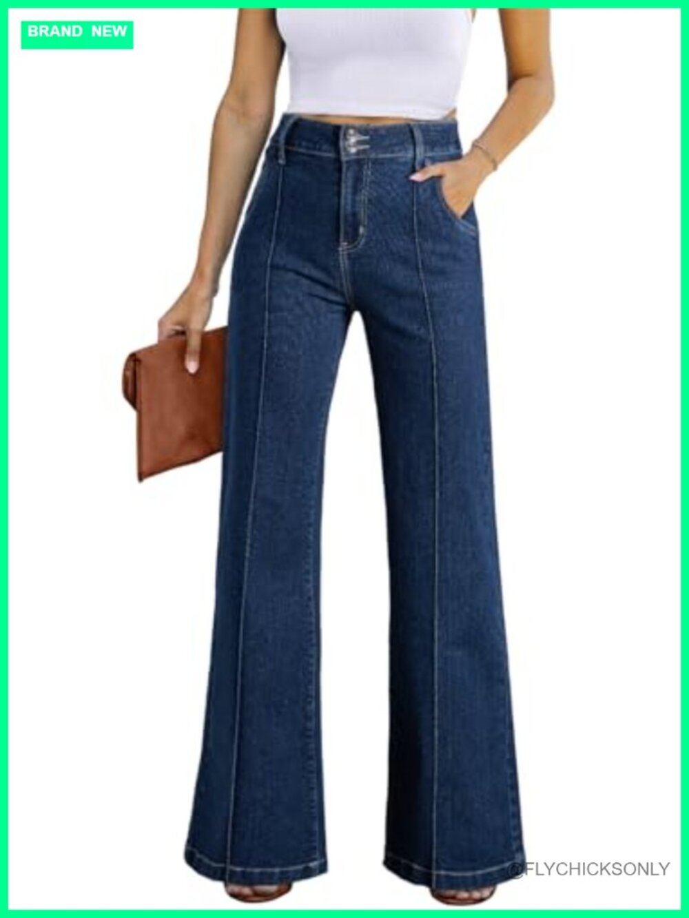 Womens Wide Leg High Waisted Stretch Denim Jeans Loose Fit